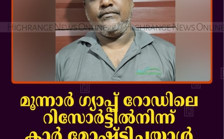 മൂന്നാര്‍ ഗ്യാപ്പ് റോഡിലെ റിസോര്‍ട്ടില്‍നിന്ന് കാര്‍ മോഷ്ടിച്ചയാള്‍ ശാന്തന്‍പാറ പൊലീസ് പിടിയില്‍ 