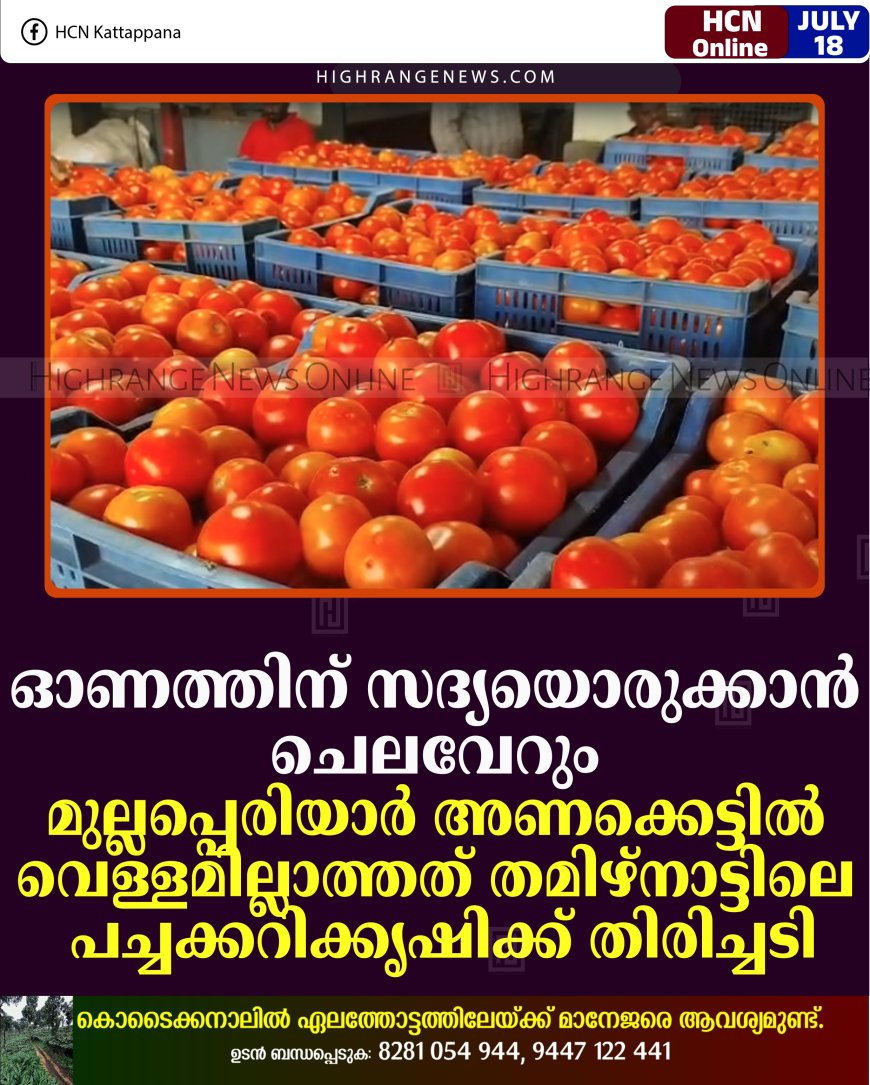 ഓണത്തിന് സദ്യയൊരുക്കാന്‍ ചെലവേറും: മുല്ലപ്പെരിയാര്‍ അണക്കെട്ടില്‍ വെള്ളമില്ലാത്തത് തമിഴ്നാട്ടിലെ പച്ചക്കറിക്കൃഷിക്ക് തിരിച്ചടി