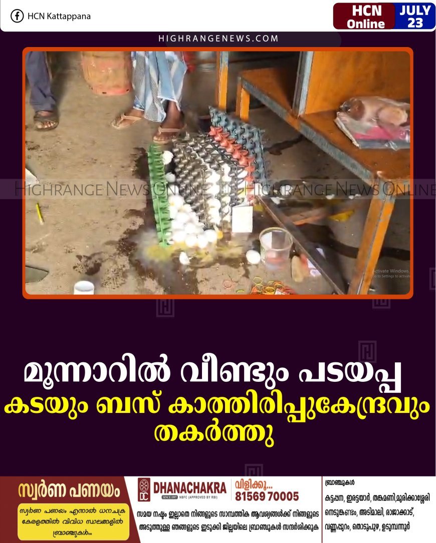 മൂന്നാറില്‍ വീണ്ടും പടയപ്പ: കടയും ബസ് കാത്തിരിപ്പുകേന്ദ്രവും തകര്‍ത്തു  