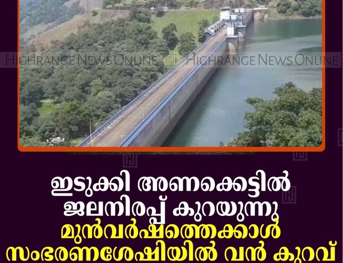 ഇടുക്കി അണക്കെട്ടില്‍ ജലനിരപ്പ് കുറയുന്നു: മുന്‍വര്‍ഷത്തെക്കാള്‍ സംഭരണശേഷിയില്‍ വന്‍ കുറവ്