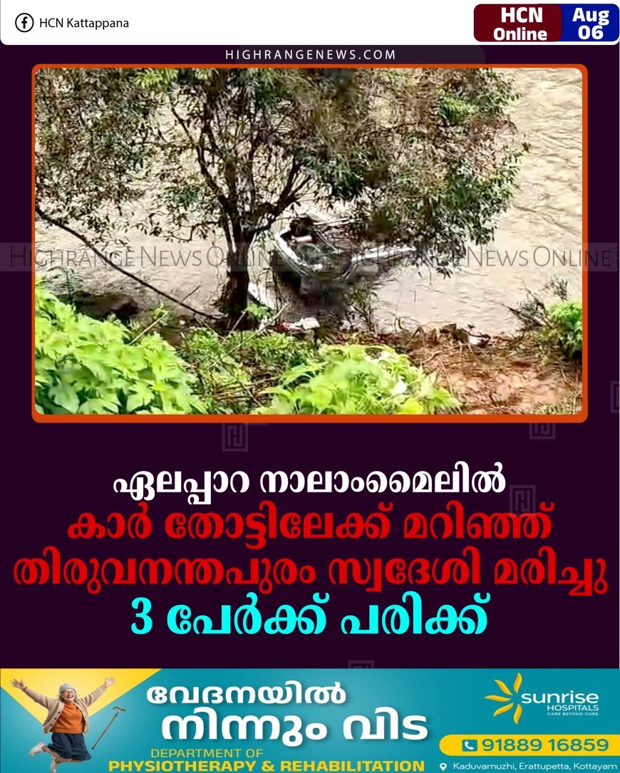 ഏലപ്പാറ നാലാംമൈലില്‍ കാര്‍ തോട്ടിലേക്ക് മറിഞ്ഞ് തിരുവനന്തപുരം സ്വദേശി മരിച്ചു: 3 പേര്‍ക്ക് പരിക്ക്