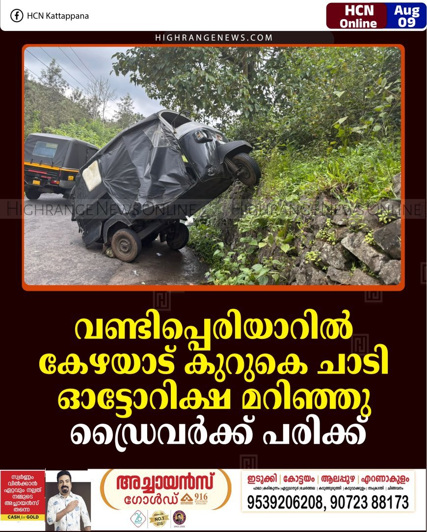 വണ്ടിപ്പെരിയാറില്‍  കേഴയാട് കുറുകെ ചാടി ഓട്ടോറിക്ഷ മറിഞ്ഞു: ഡ്രൈവര്‍ക്ക് പരിക്ക്