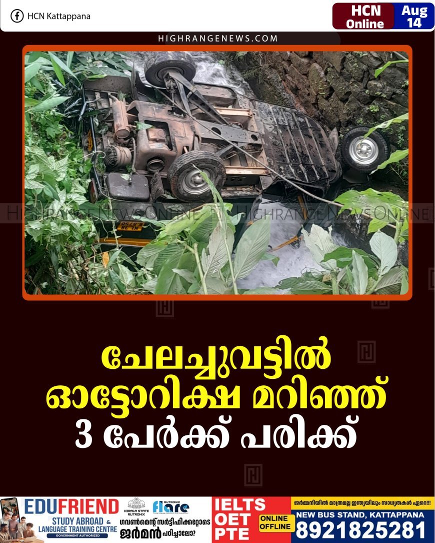 ചേലച്ചുവട്ടില്‍ ഓട്ടോറിക്ഷ മറിഞ്ഞ് 3 പേര്‍ക്ക് പരിക്ക്