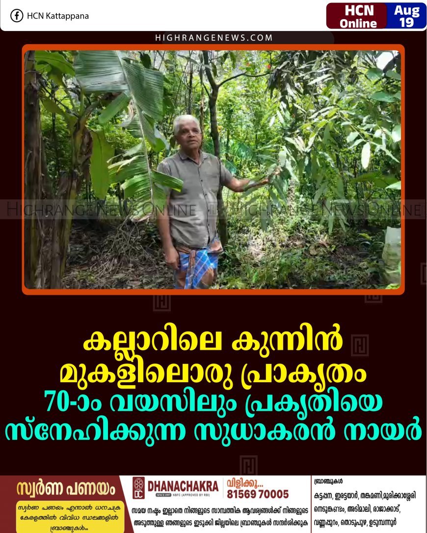 കല്ലാറിലെ കുന്നിന്‍ മുകളിലൊരു പ്രാകൃതം: 70-ാം വയസിലും പ്രകൃതിയെ സ്‌നേഹിക്കുന്ന സുധാകരന്‍ നായര്‍ 
