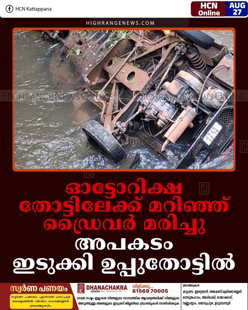 ഓട്ടോറിക്ഷ തോട്ടിലേക്ക് മറിഞ്ഞ് ഡ്രൈവര്‍ മരിച്ചു: അപകടം ഇടുക്കി ഉപ്പുതോട്ടില്‍