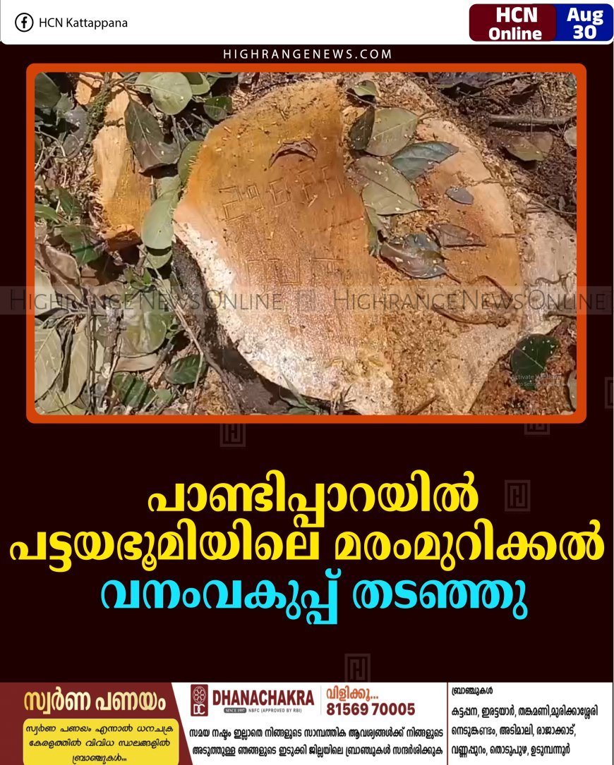 പാണ്ടിപ്പാറയില്‍ പട്ടയഭൂമിയിലെ മരംമുറിക്കല്‍ വനംവകുപ്പ് തടഞ്ഞു