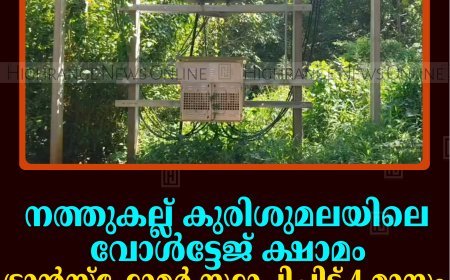 നത്തുകല്ല് കുരിശുമലയിലെ വോള്‍ട്ടേജ് ക്ഷാമം: ട്രാന്‍സ്‌ഫോമര്‍ സ്ഥാപിച്ചിട്ട് 4 മാസം: തുടര്‍നടപടി വൈകുന്നു 