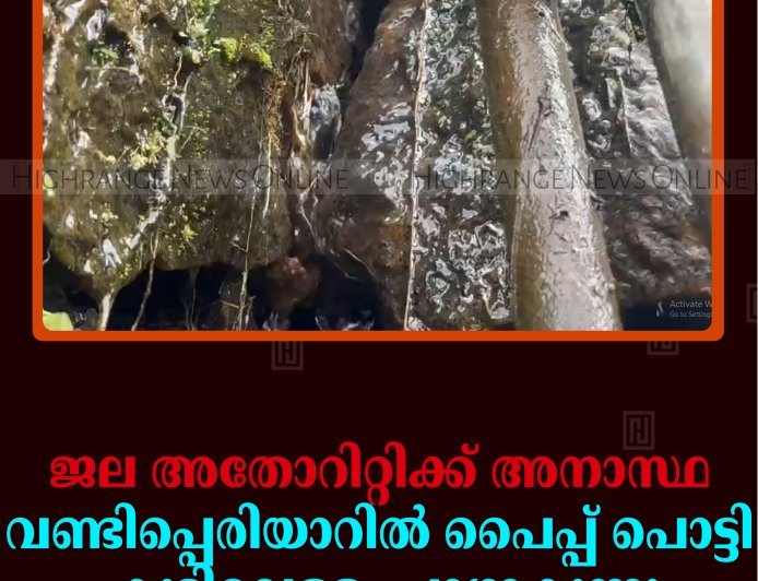 ജല അതോറിറ്റിക്ക് അനാസ്ഥ: വണ്ടിപ്പെരിയാറില്‍ പൈപ്പ് പൊട്ടി കുടിവെള്ളം പാഴാകുന്നു