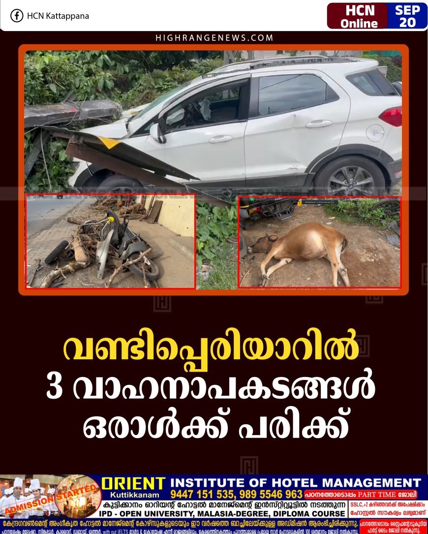 വണ്ടിപ്പെരിയാറില്‍ 3 വാഹനാപകടങ്ങള്‍: ഒരാള്‍ക്ക് പരിക്ക്