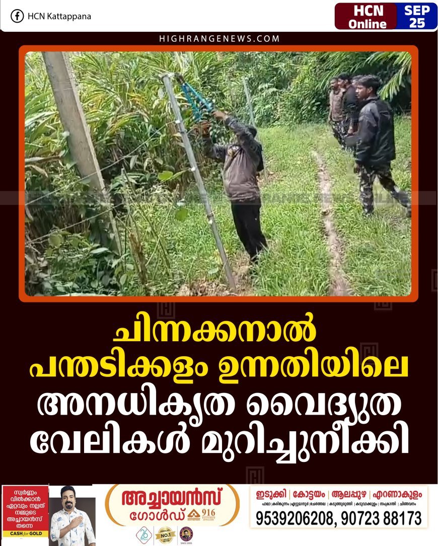 ചിന്നക്കനാല്‍ പന്തടിക്കളം ഉന്നതിയിലെ അനധികൃത വൈദ്യുത വേലികള്‍ മുറിച്ചുനീക്കി 