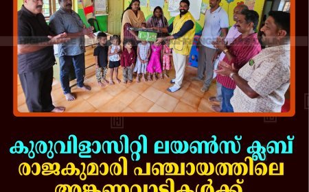 കുരുവിളാസിറ്റി ലയണ്‍സ് ക്ലബ് രാജകുമാരി പഞ്ചായത്തിലെ അങ്കണവാടികള്‍ക്ക് സീലിങ് ഫാനുകള്‍ വിതരണം ചെയ്തു