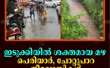 ഇടുക്കിയില്‍ ശക്തമായ മഴ: പെരിയാര്‍, ചോറ്റുപാറ തീരവാസികള്‍ ജാഗ്രത പാലിക്കണം
