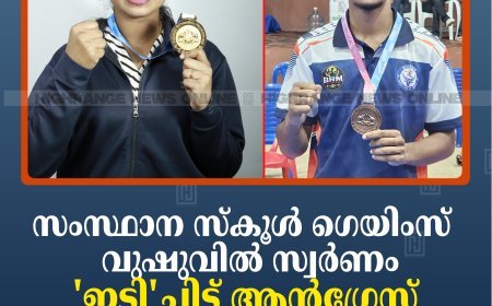 സംസ്ഥാന സ്‌കൂള്‍ ഗെയിംസ്: വുഷുവിൽ സ്വർണം 'ഇടി'ച്ചിട്ട് ആന്‍ഗ്രേസ്: വെങ്കല  നേട്ടവുമായി ജോര്‍ജിന്‍
