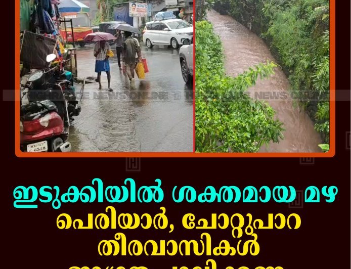 ഇടുക്കിയില്‍ ശക്തമായ മഴ: പെരിയാര്‍, ചോറ്റുപാറ തീരവാസികള്‍ ജാഗ്രത പാലിക്കണം